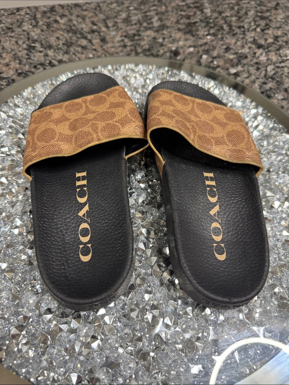 Coach Brown Monogram Slide Sandals with Black Footbed EUC 6 - Picture 3 of 11
